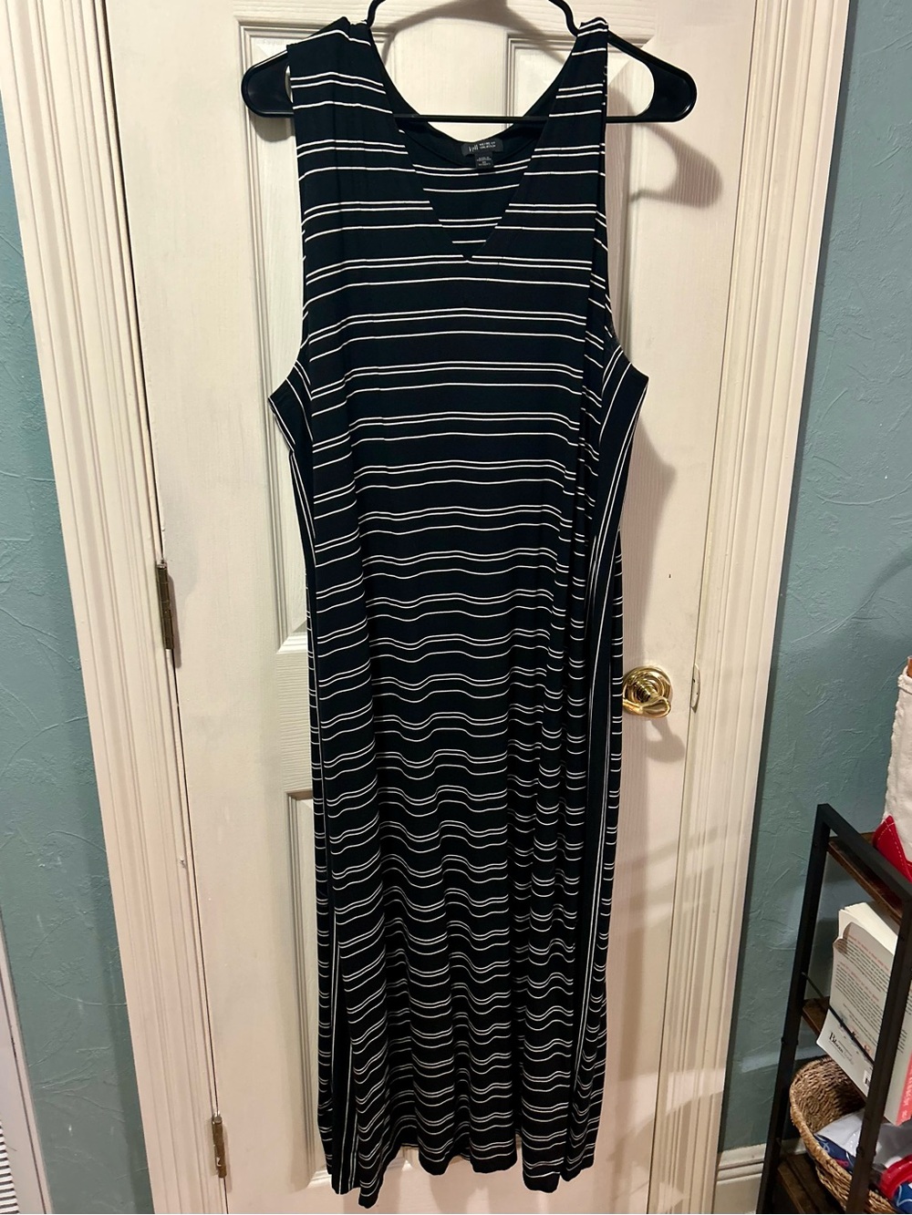 J. Jill Black and White Striped Sleeveless Maxi Dress